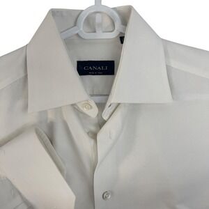 Canali Shirt Mens 39 15.5 Solid White Dress Shirt Mad Italy Cotton Spread Collar
